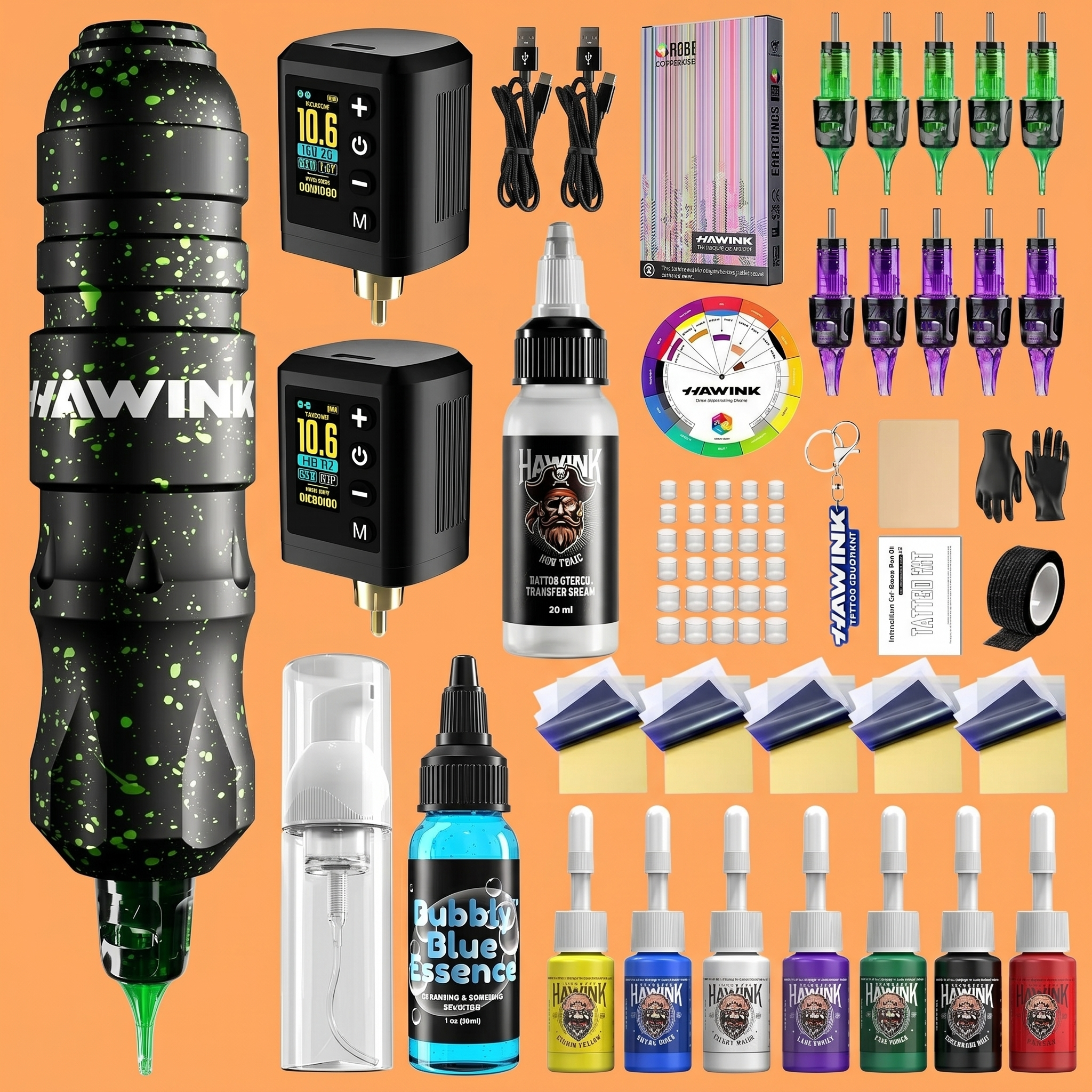 Wireless Tattoo Pen Machine Kit Tattoo by Hawink (2 Batteries) HW-TKP306KITA-10