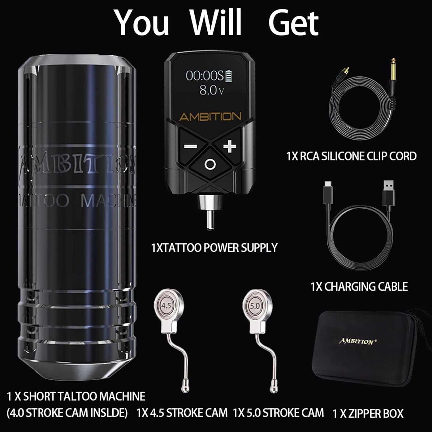 Ambition Torped Wireless Tattoo Pen Machine Gold Kit 32mm
