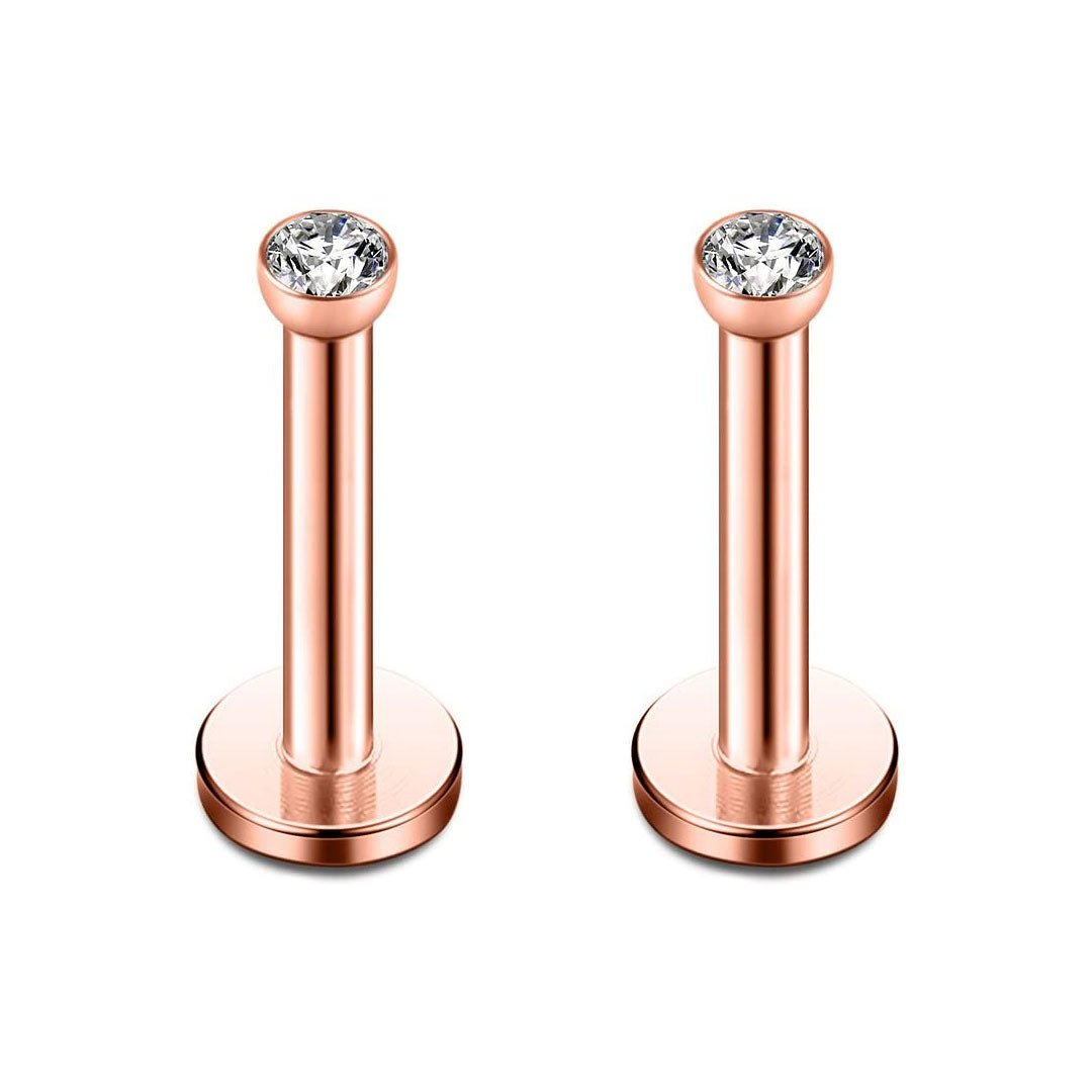 Round CZ Gem Labret Stud - 16GA (2pcs)