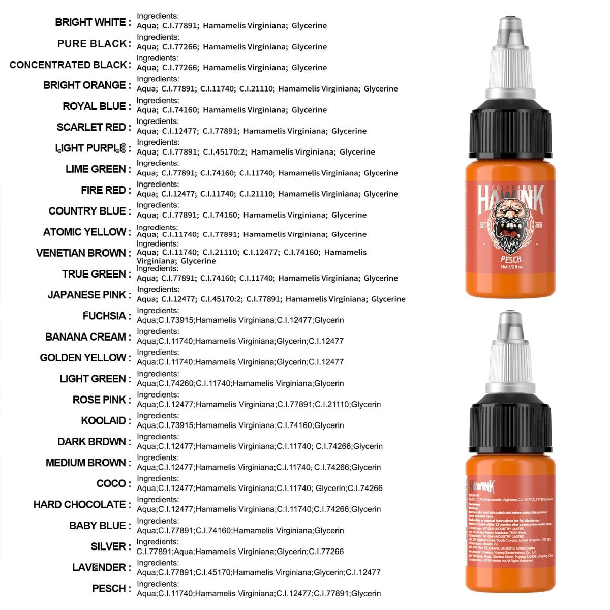 28 Colors Tattoo Ink Set by Hawink - 0.5oz TI203 - 15 - 28 - Tattoo Unleashed