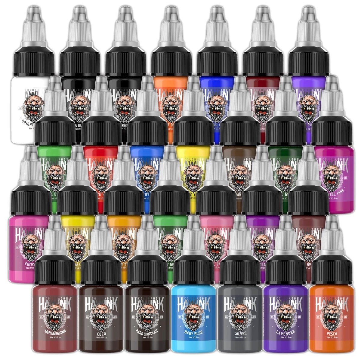 28 Colors Tattoo Ink Set by Hawink - 0.5oz TI203 - 15 - 28 - Tattoo Unleashed