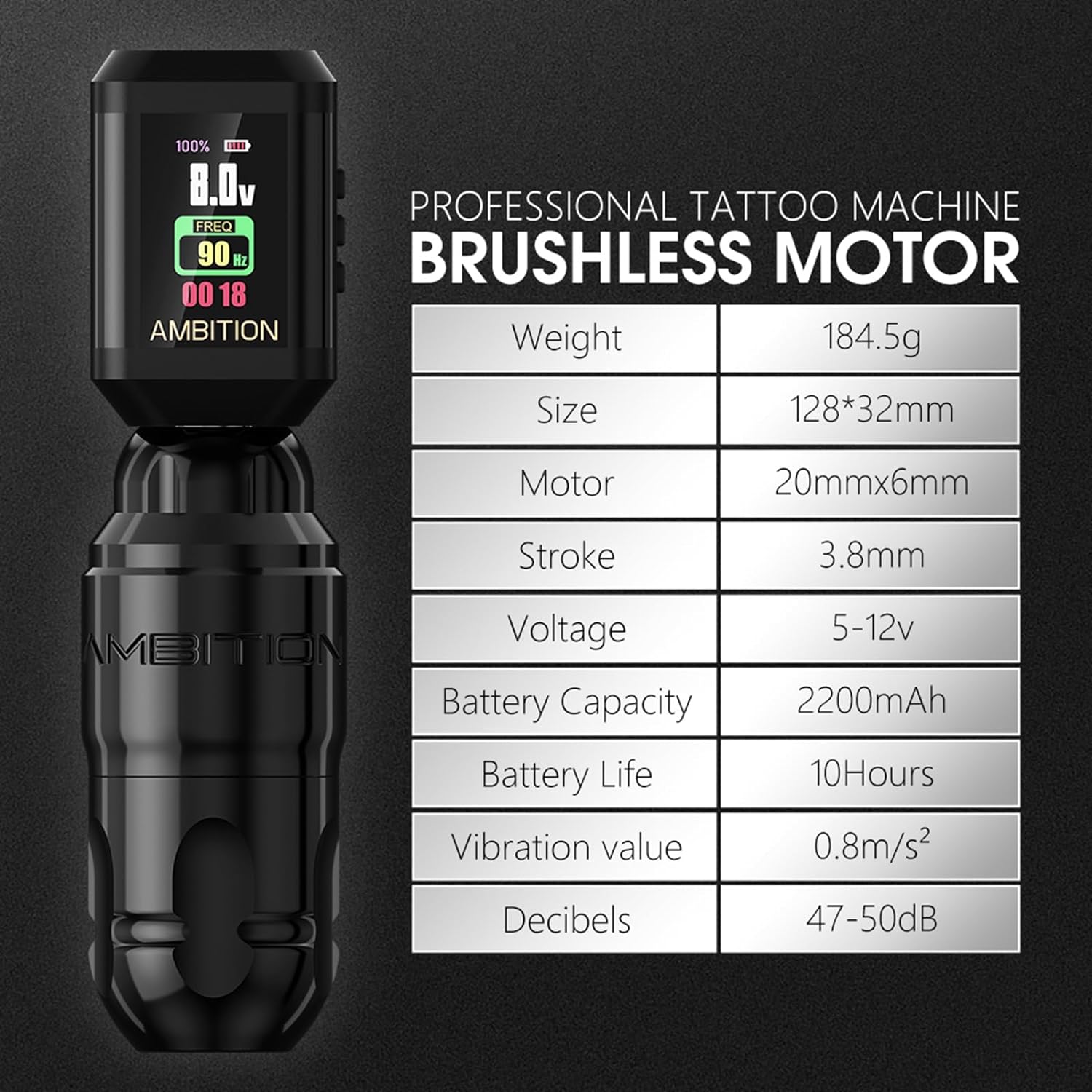 Ambition Lutin Gold Wireless Rotary Tattoo Pen Machine with Korall
