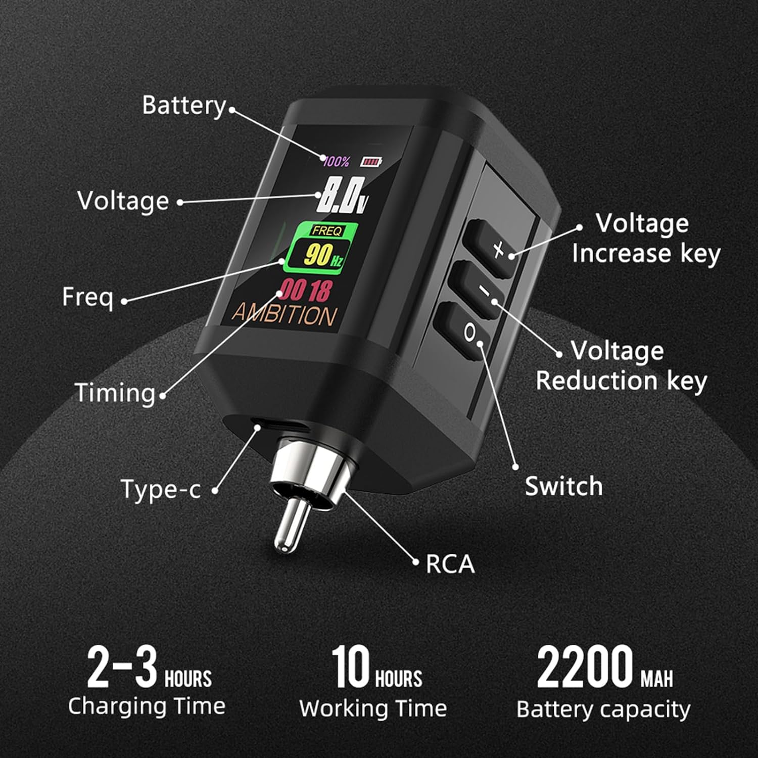 Ambition Lutin Gold Wireless Rotary Tattoo Pen Machine with Korall