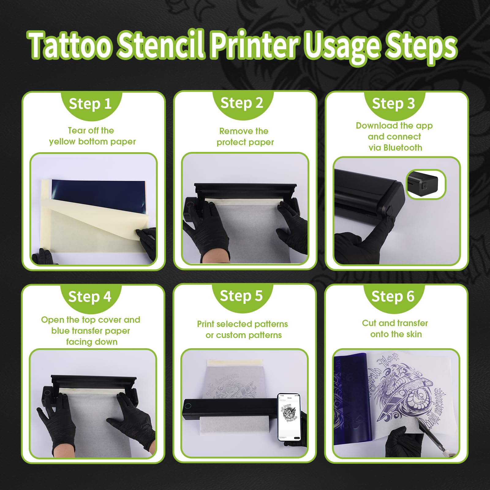 X40 Tattoo Pen Machine Kit with Stencil Printer, 7 Strokes (2.0-4.0mm)