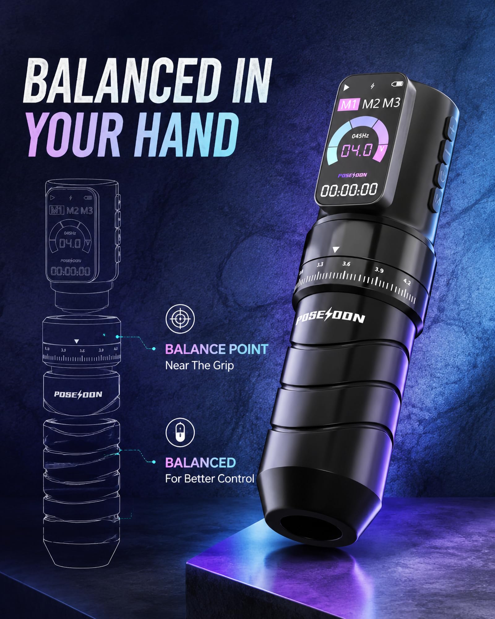 Wireless Tattoo Pen Kit by Poseidon - 2pcs Batteries 7 Strokes TK069