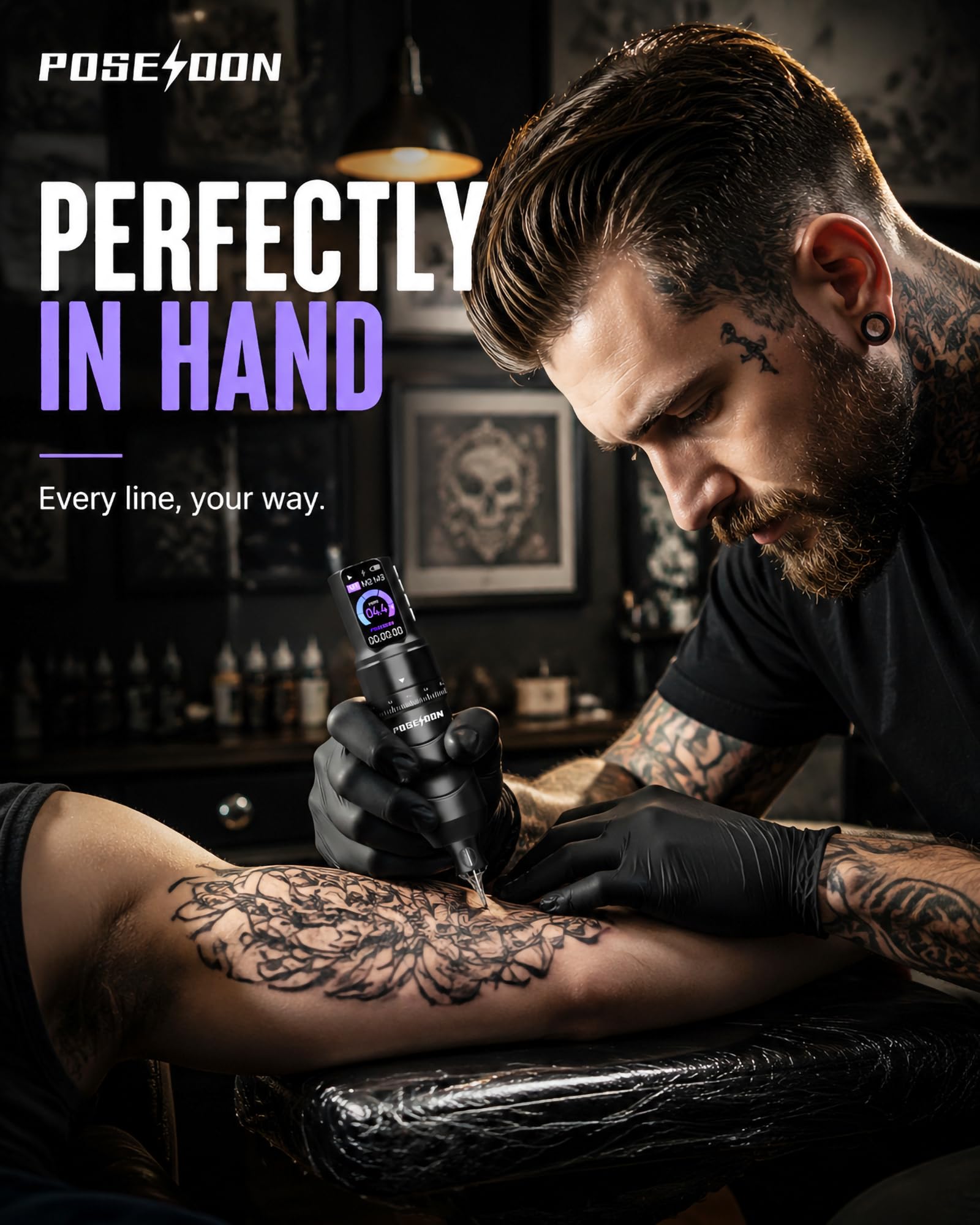 Wireless Tattoo Pen Kit by Poseidon - 2pcs Batteries 7 Strokes TK069