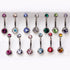 Steel Navel Ring with Gemmed Balls - 14GA