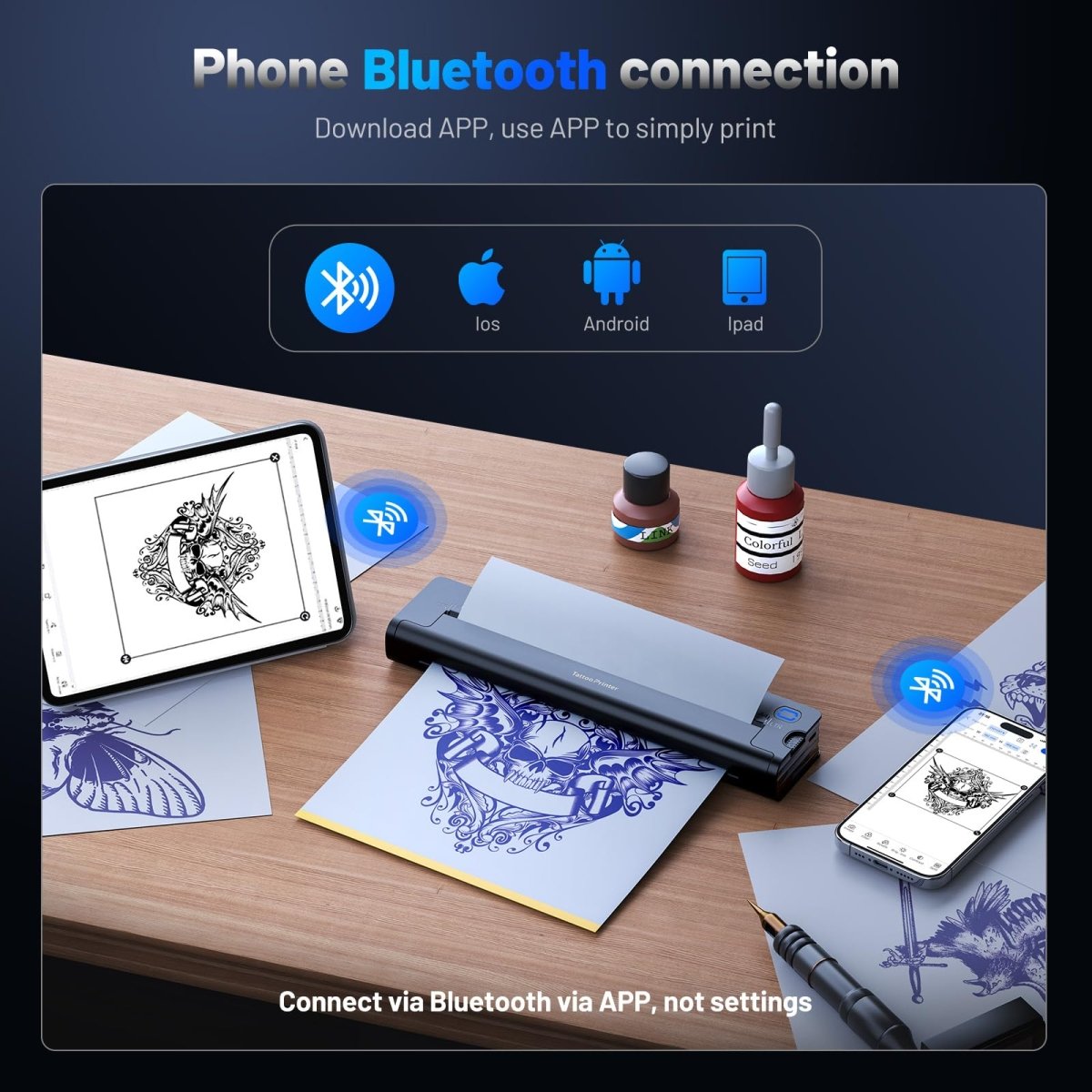 Extolink Wireless Tattoo Stencil Printer with 10pcs Stencil Paper - Tattoo Unleashed