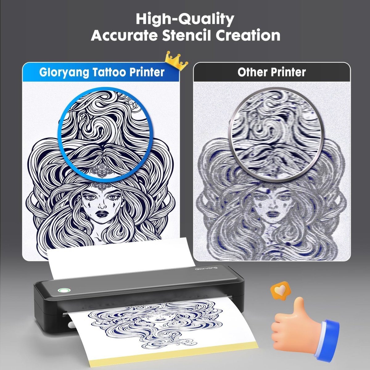 Gloryang Wireless Tattoo Stencil Printer Includes 40 Stencil Papers (Black) - Tattoo Unleashed