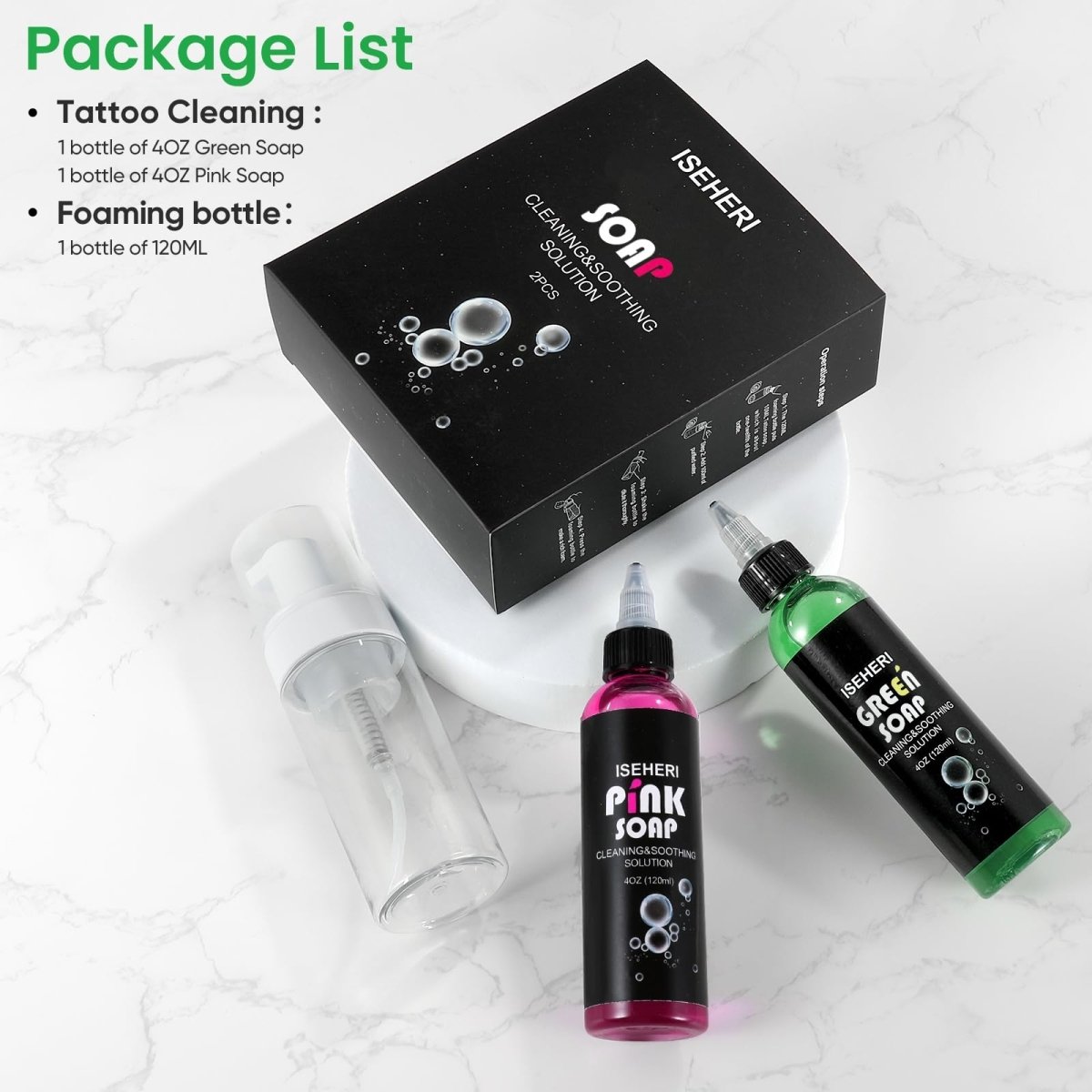 Green & Pink Ultra Concentrated Tattoo Soap by Iseheri - 4oz with Foaming Bottle - Tattoo Unleashed
