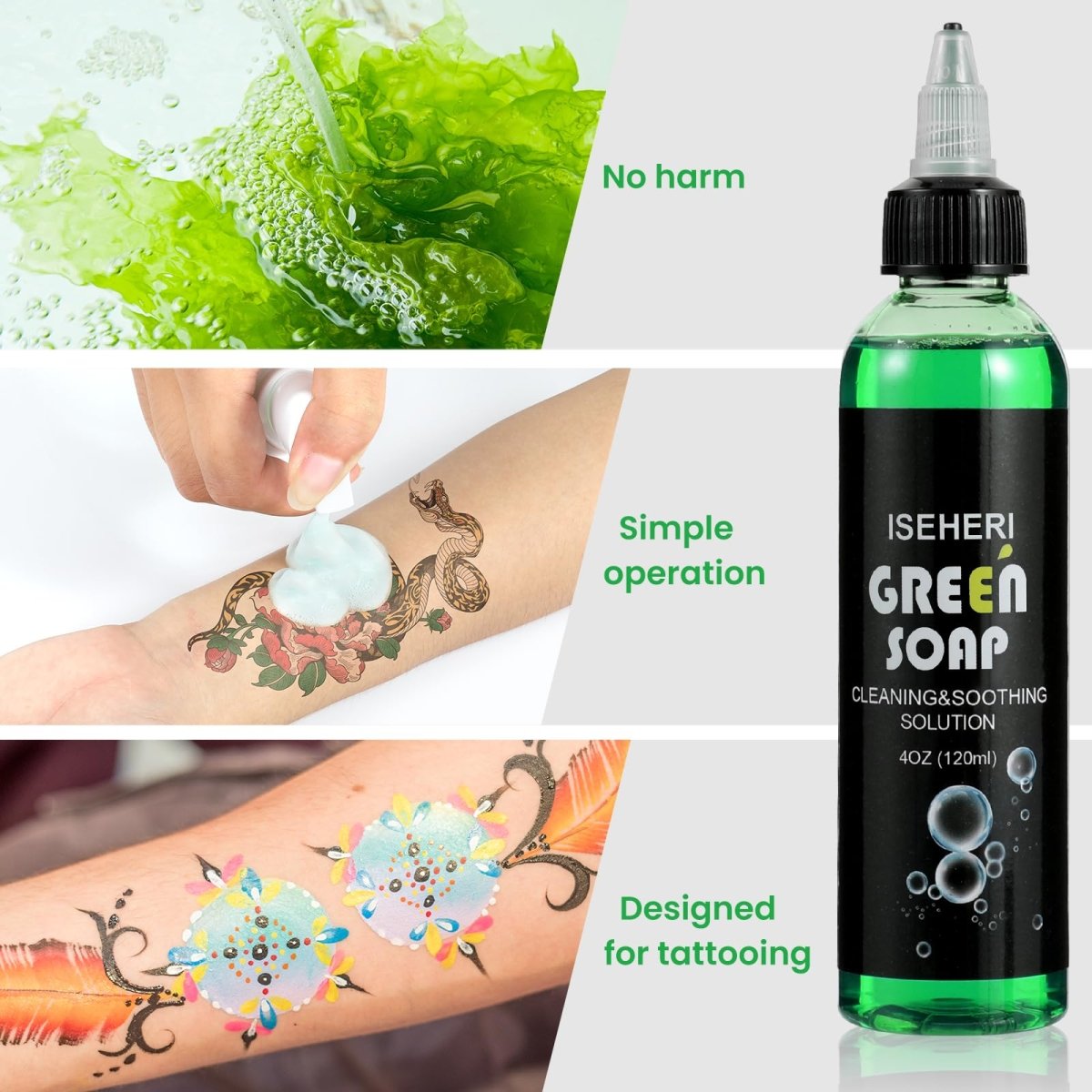 Green & Pink Ultra Concentrated Tattoo Soap by Iseheri - 4oz with Foaming Bottle - Tattoo Unleashed
