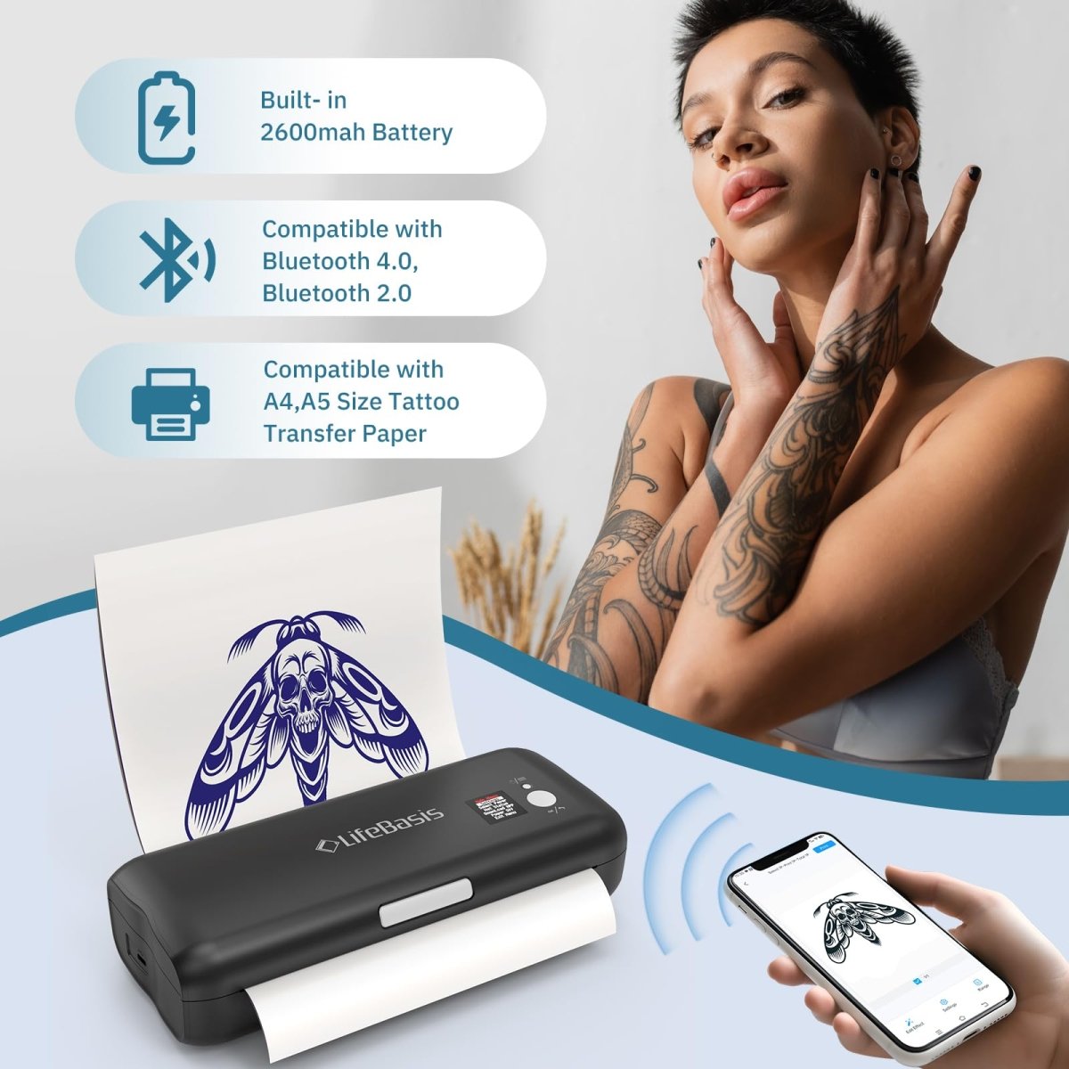 LifeBasis Wireless Tattoo Stencil Printer A4BT - A - Tattoo Unleashed