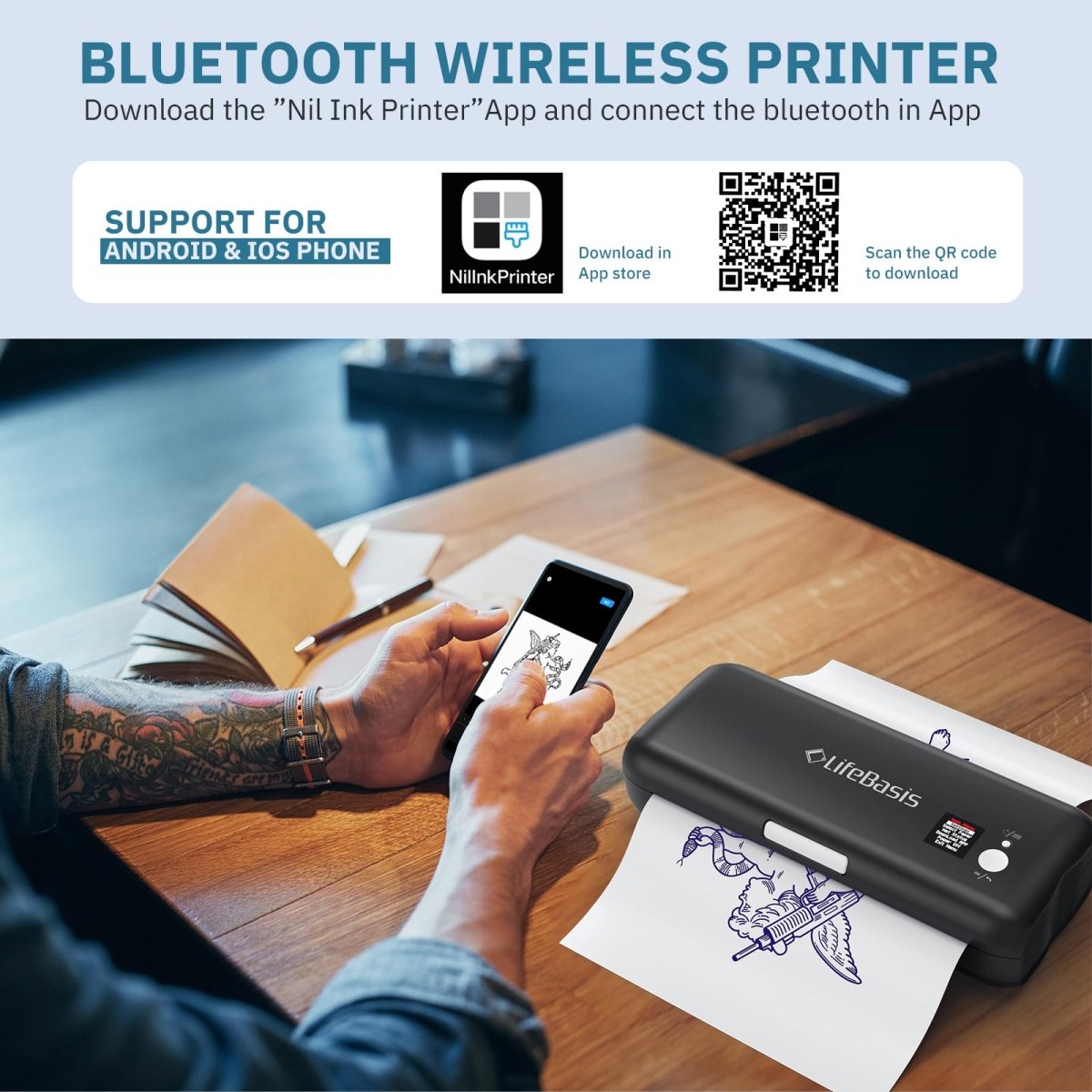 LifeBasis Wireless Tattoo Stencil Printer A4BT - A - Tattoo Unleashed
