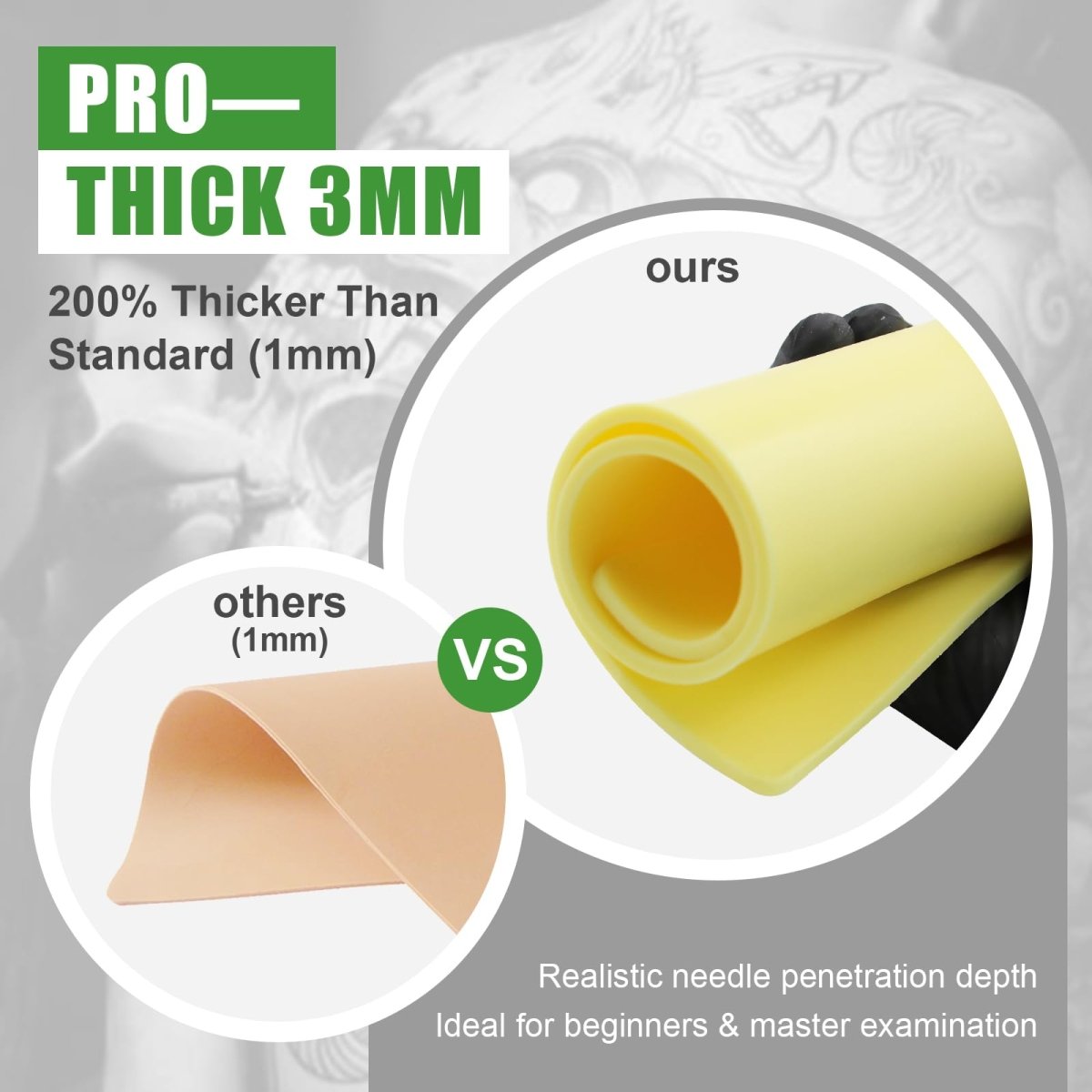 Professional Tattoo Practice Skin (3mm Thick Medical Silicone) by Jconly - 5pcs Double Sided - Tattoo Unleashed