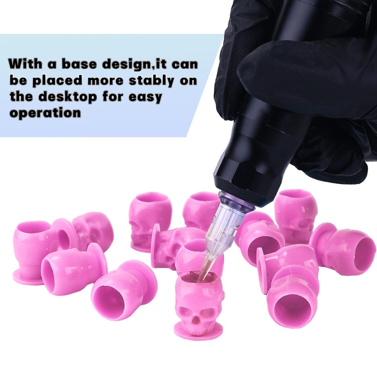 Skull Tattoo Ink Cups Plastic - Pink 50pcs - Tattoo Unleashed
