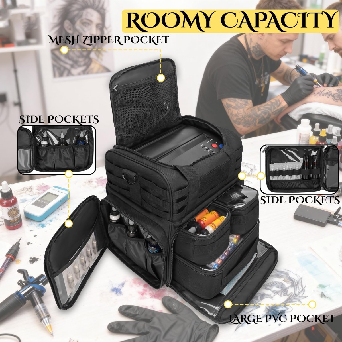 Tactical Tattoo Travel Case with Pouches By Furimety - Tattoo Unleashed