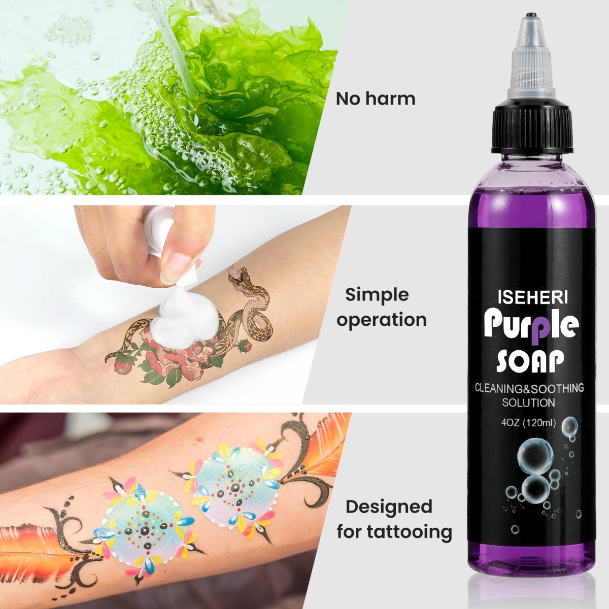 Ultra Concentrated Purple Tattoo Soap by Iseheri - 4oz with Foaming Bottle - Tattoo Unleashed