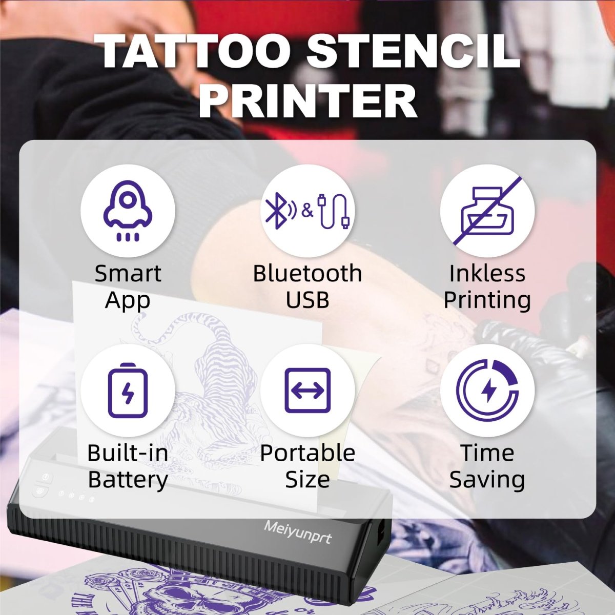 Wireless Tattoo Stencil Printet By Meiyunprt with 10pcs Stencil Paper - Tattoo Unleashed