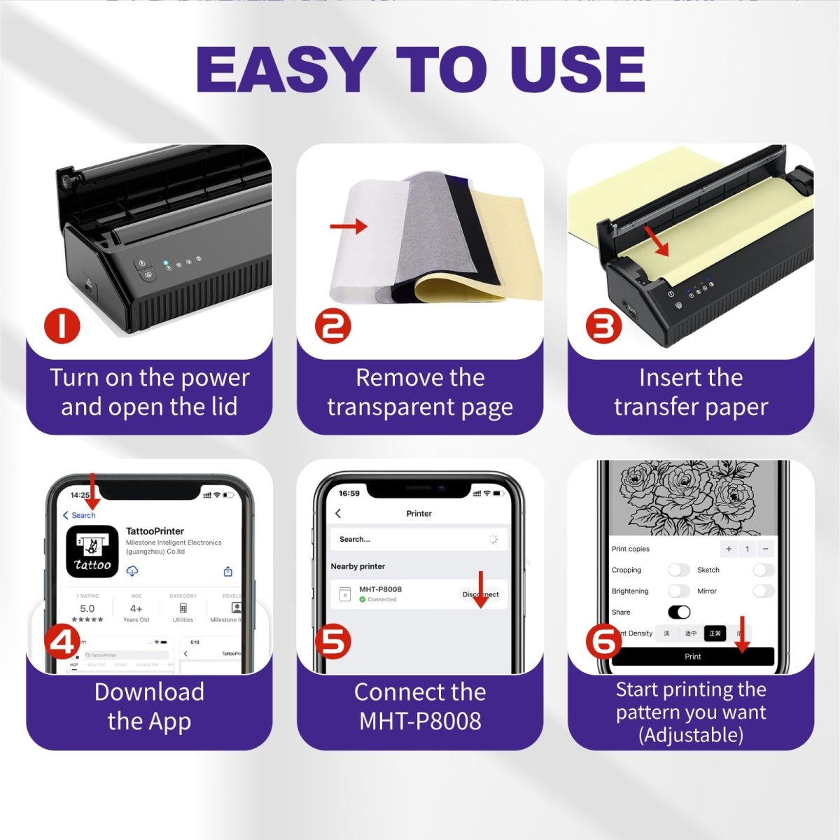 Wireless Tattoo Stencil Printet By Meiyunprt with 10pcs Stencil Paper - Tattoo Unleashed