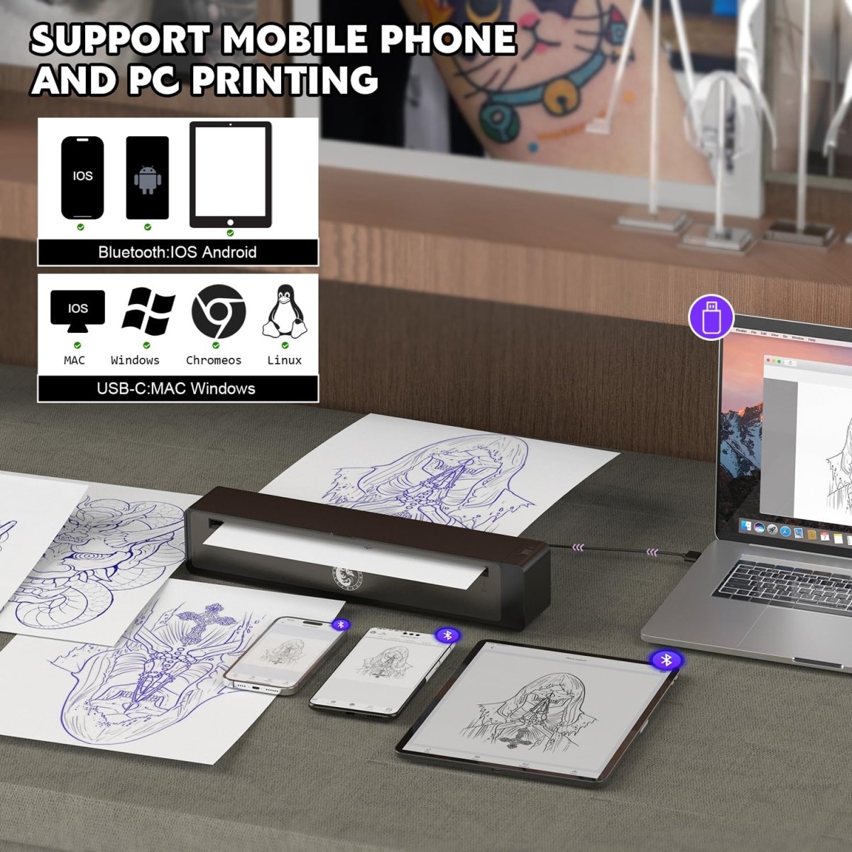 Wormhole Wireless Tattoo Stencil Printer (Dark Grey) - Tattoo Unleashed